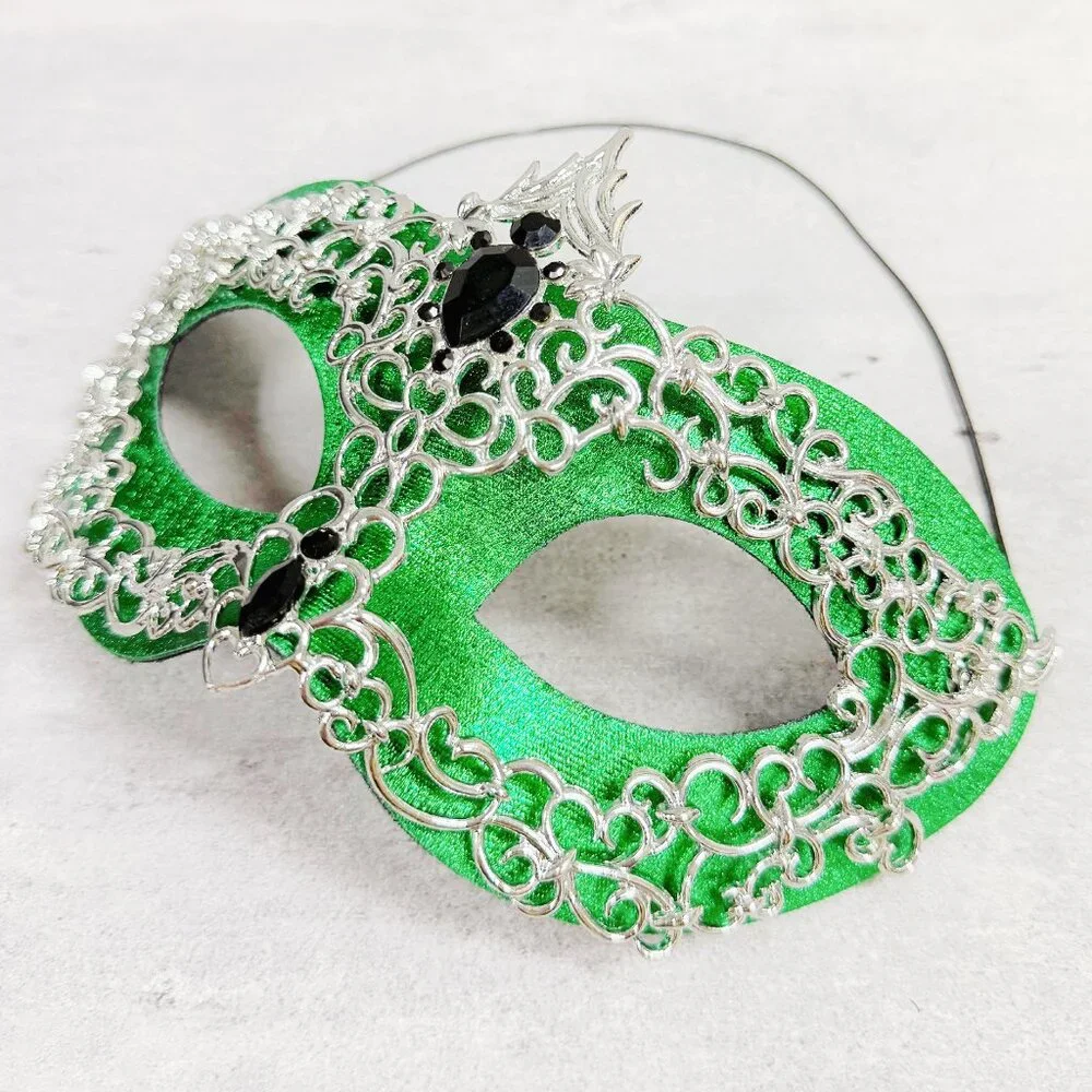 Silver green mask, Masquerade mask, Cosplay mask, ball party mask, Prom mask